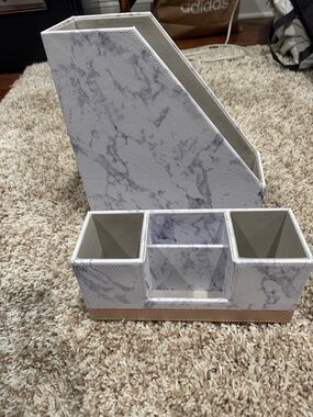 Premium Marble-Pattern Desk Organizer - White